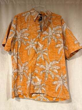 Reyn Spooner Orange Palm Tree Print Aloha Shirt Size M Classic Fit